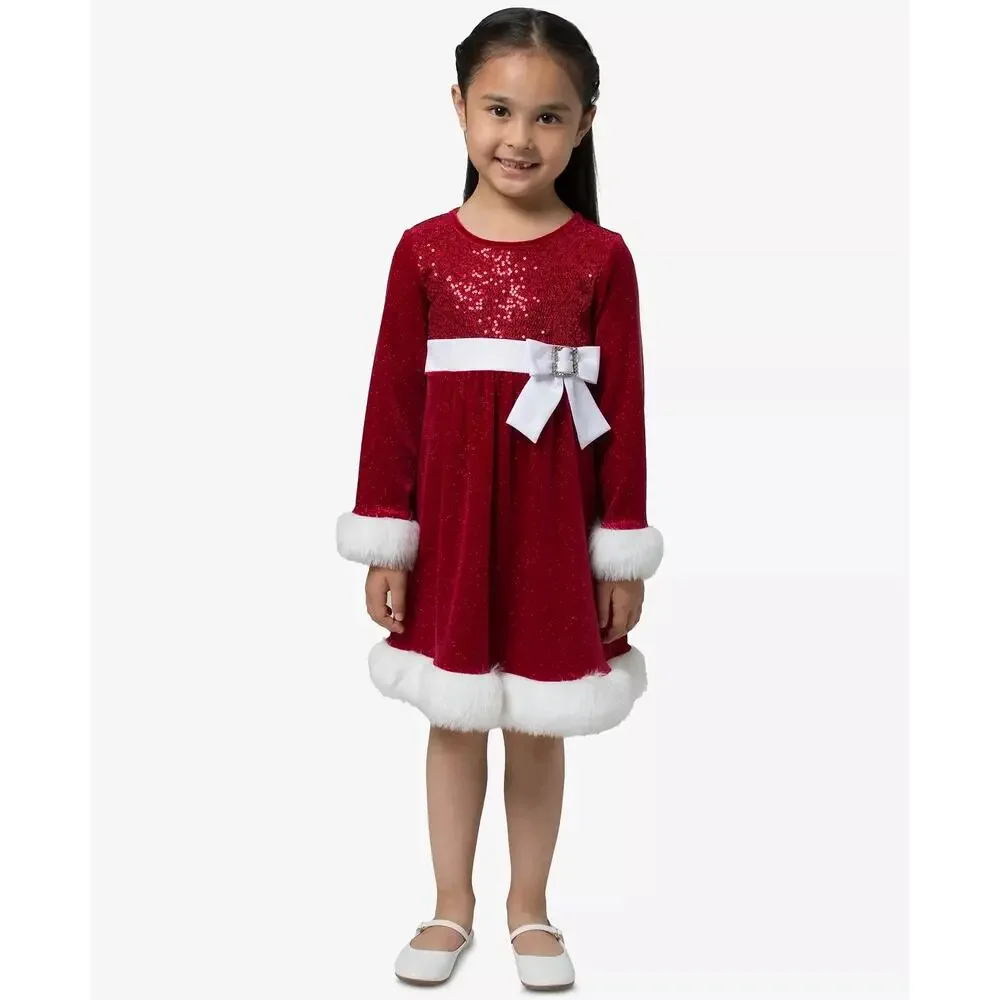 Bonnie Jean Scarlett Santa Dress Red Sequin Faux Fur Christmas Toddler Girl 2T